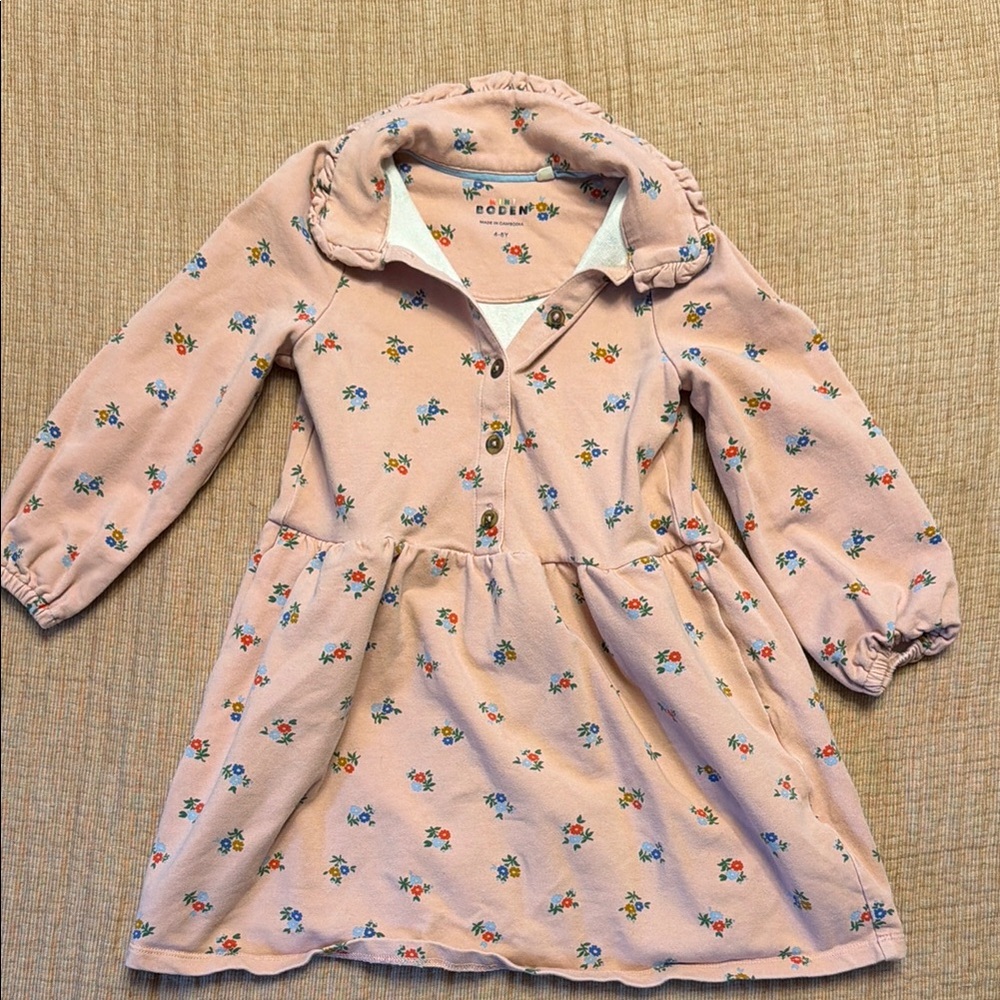 Boden Pink Floral Long-Sleeve Knit Dress for Kids